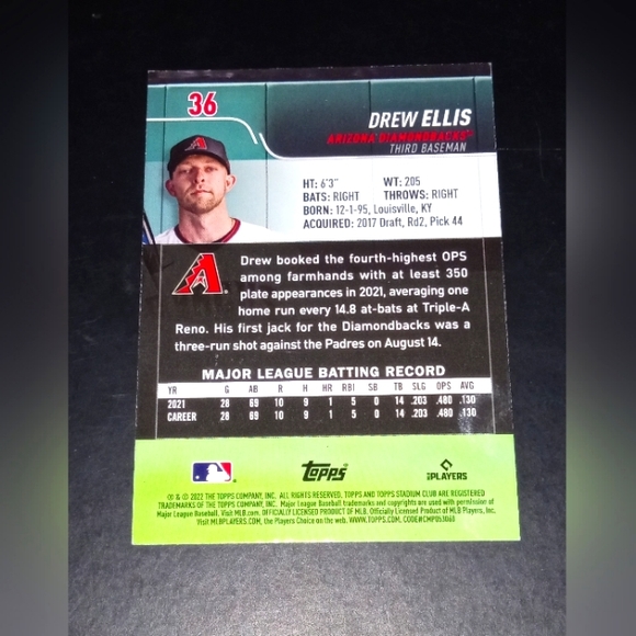 Drew Ellis Rookie Card Topps Stadium Club 2022 #36 - Picture 2 of 2